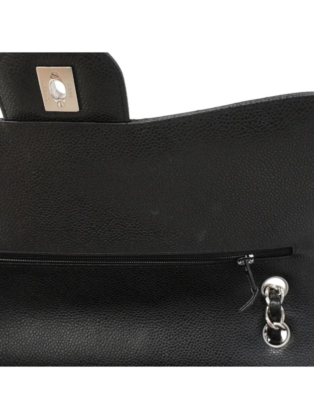 Chanel Shoulder Bag Maxi Quilted Caviar Leather Black Silver